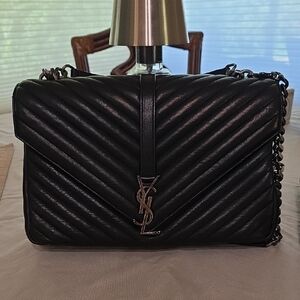 Yves Saint Laurent Black Chevron Shoulder Bag Large Size *Coa Included*